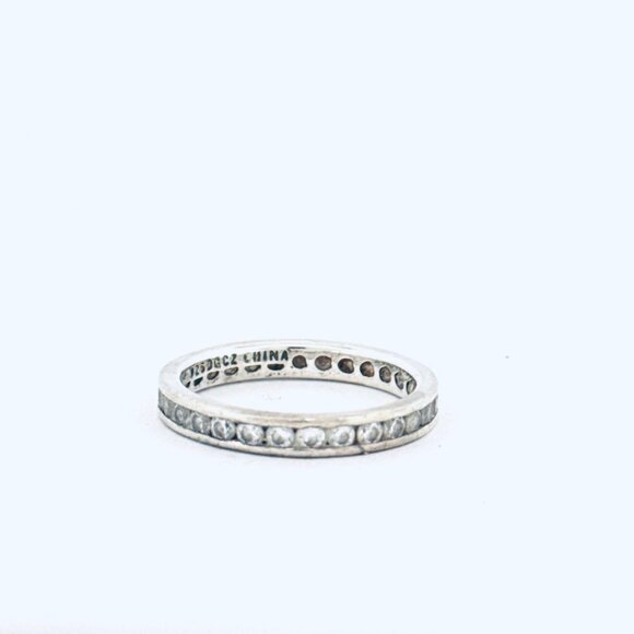 Estate Vintage Sterling Silver 925 CZ Eternity Band Wedding Ring Size 8.75 - Picture 1 of 8
